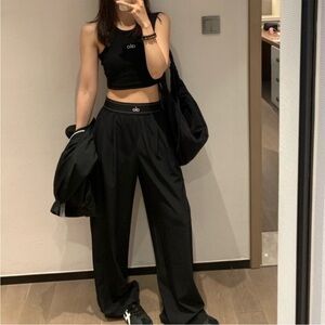 ALO Yoga Black Wide-Leg Lounge Pants with Elastic Waistband